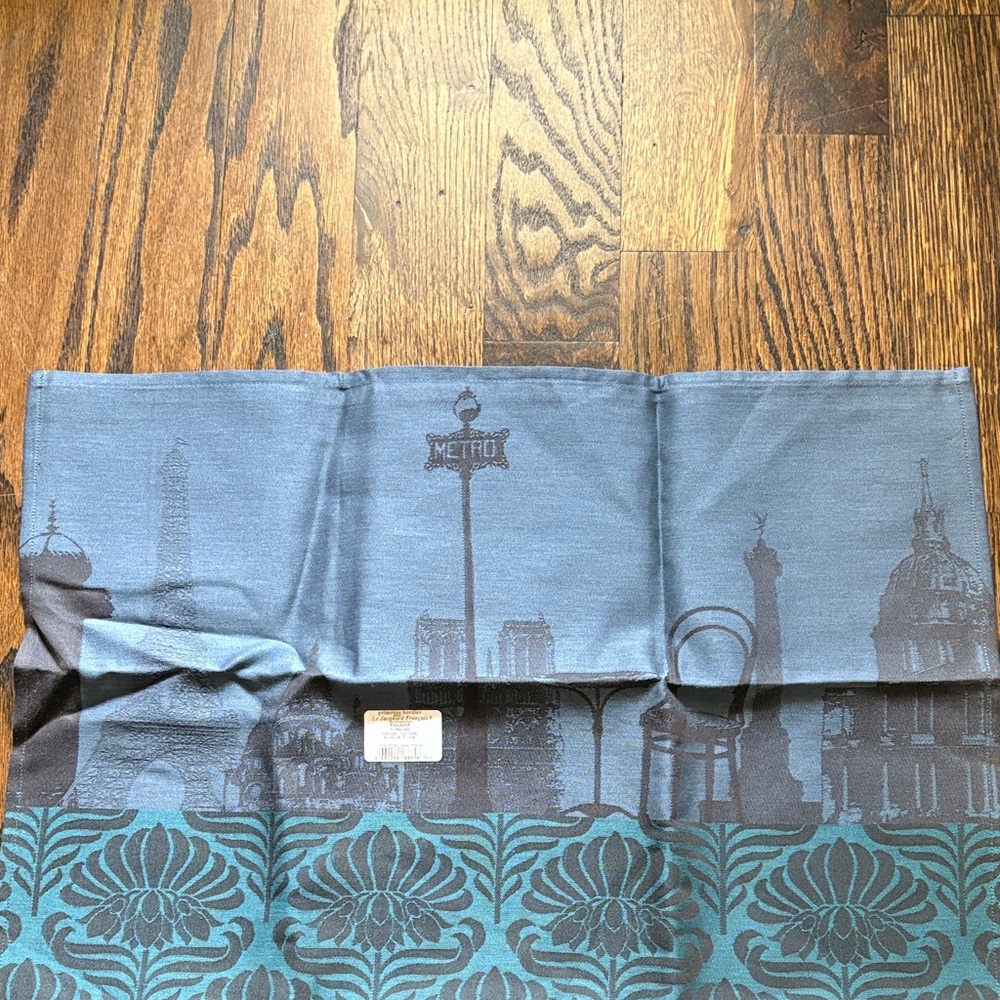 Le Jacquard Français Elegant Blue and Black Table Linen Tea Towel 31x24in new!